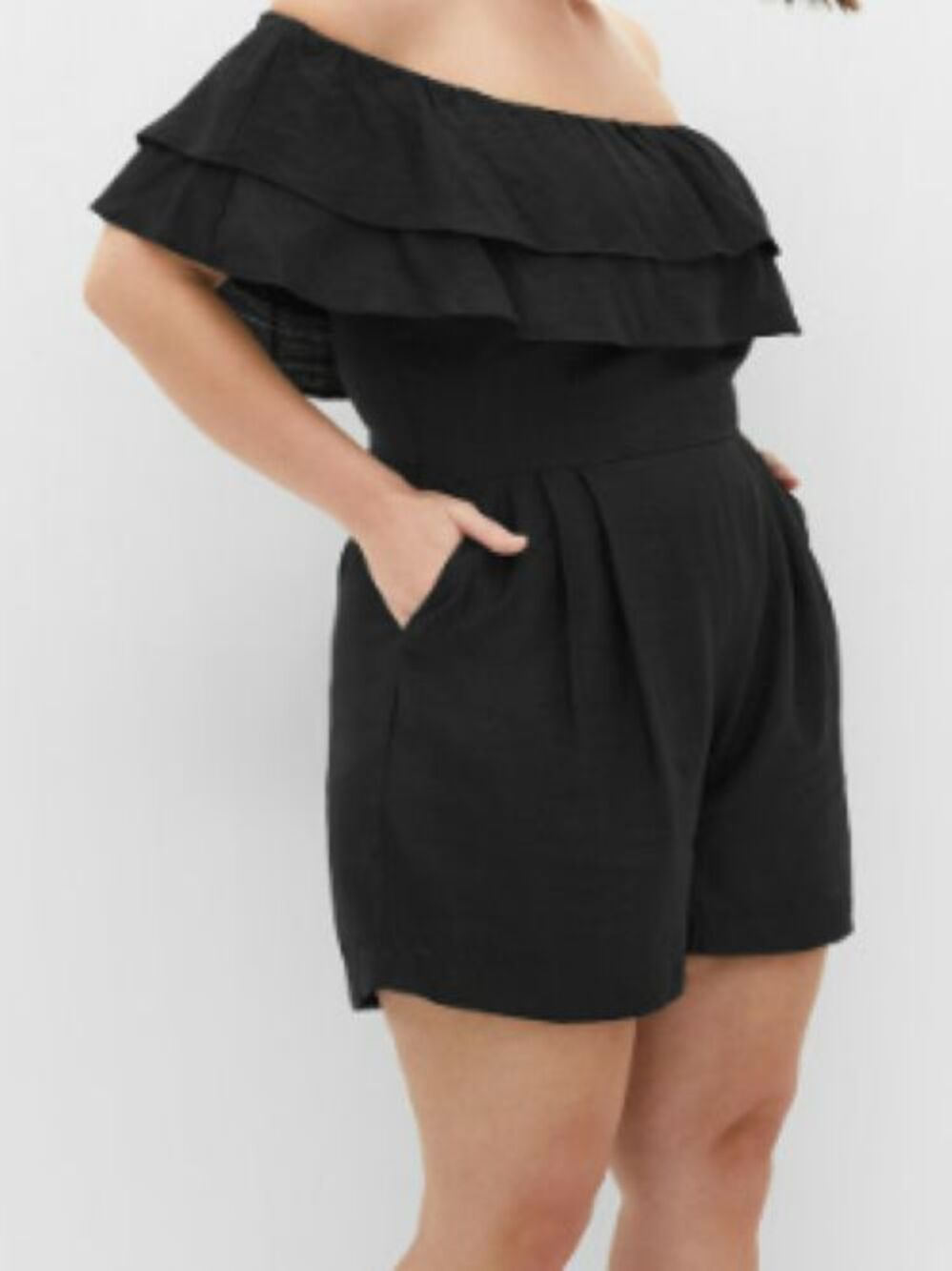 City Chic Women's Romper Size US 14 Black - Poppy Off Shoulder Zipper pockets